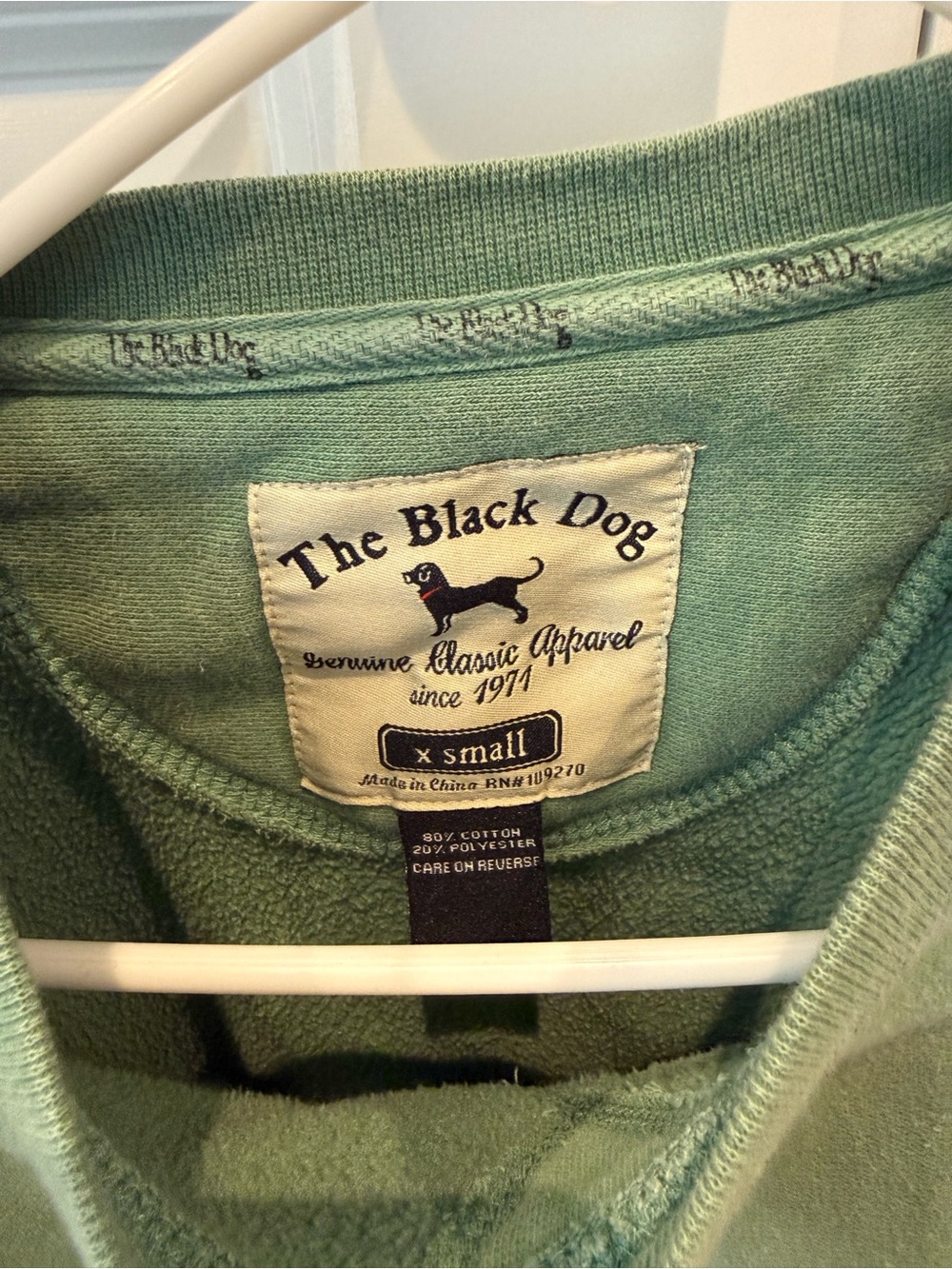 The Black Dog Women's Sage Green Crewneck Sweatshirt with Black Dog Graphic - Picture 2 of 3